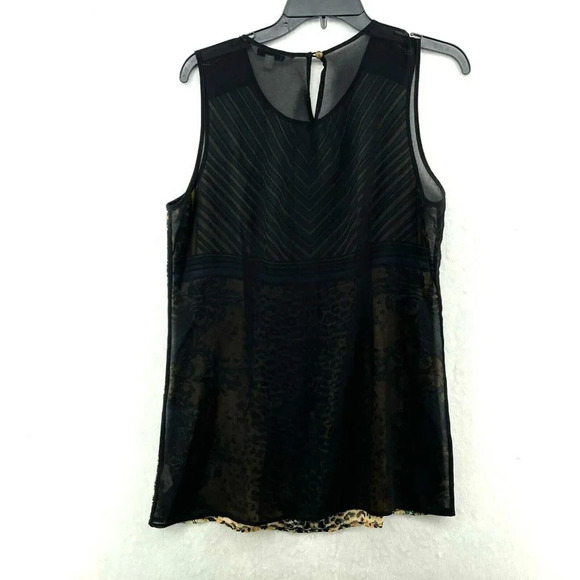 CAbi 565 Buchanan Tunic Women's Sz M Blue Black Leopard Print Striped Keyhole - Picture 2 of 10